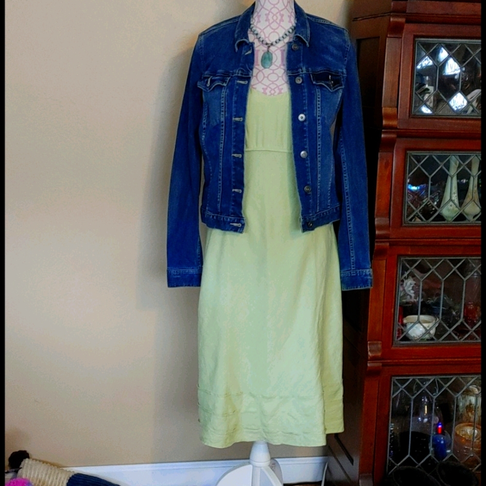 Lime green midi linen dress